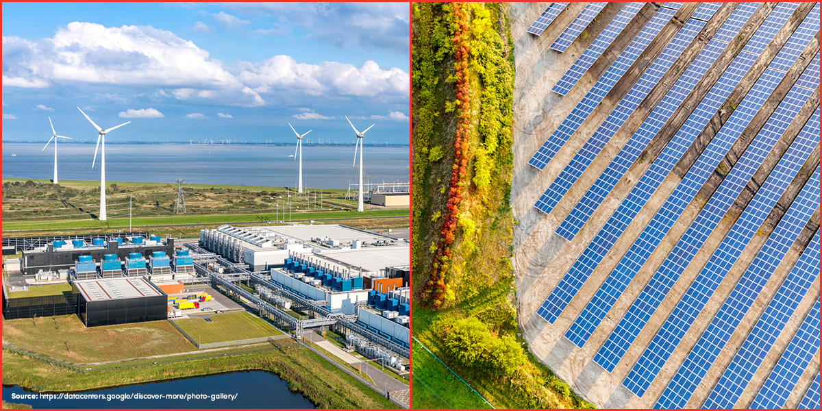 data centres using solar and wind farms for power.