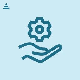 Graphic icon of hand holding a cog