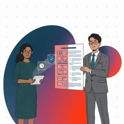 Illustration of two people looking at a policy strategy