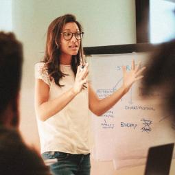 A young leader presents