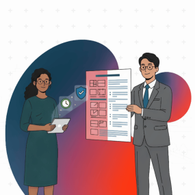 Illustration of two people looking at a policy strategy