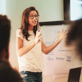 A young leader presents