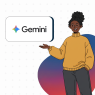 Illustration of young woman of colour in a hoodie posing with the Gemini logo